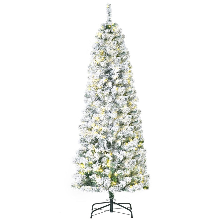 6ft Prelit Artificial Snow Flocked Christmas Tree Warm LED Light