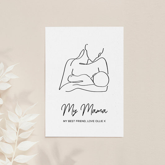Personalised Line Art New Mum and Baby Feeding Print