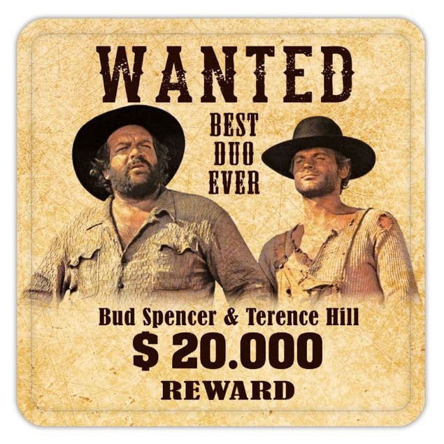 Bud Spencer and Terence Hill Wanted Tin Coasters Set 10 x 10 cm