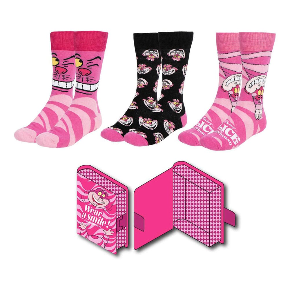 Disney Cheshire Cat Socks Set Alice in Wonderland 3 Pack Size 36 to 43
