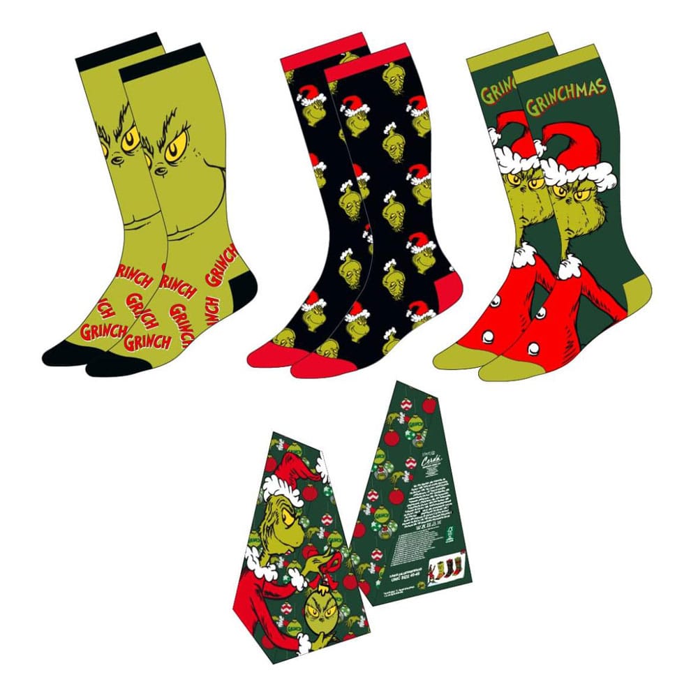 The Grinch Socks Set 3 Pack Size 38 to 45