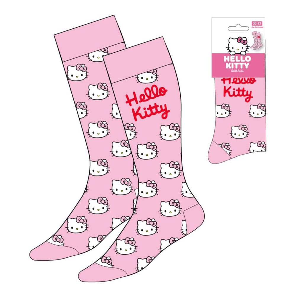 Sanrio Hello Kitty Face Pink Crew Socks EU Size 36-43