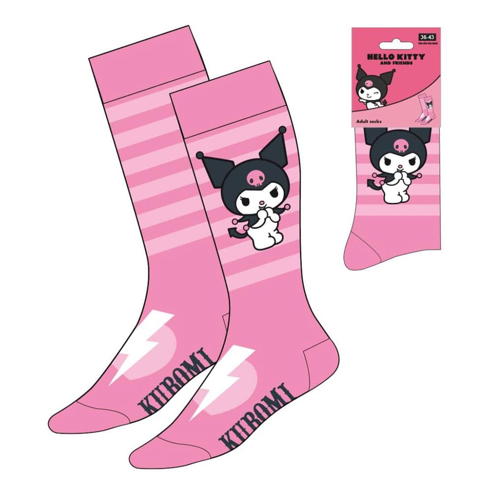 Sanrio Kuromi Pink Stripes Crew Socks EU Size 36-43