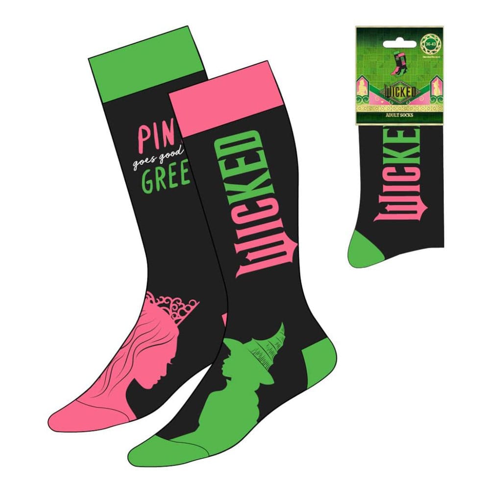 Wicked Glinda and Elphaba Pink Goes Good with Green Crew Socks EU Size 36-43