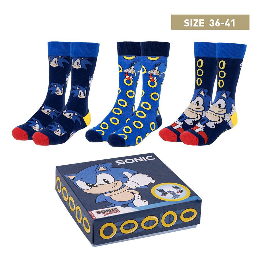 Sega Sonic the Hedgehog Sonic Crew Socks EU Size 35-41 (Set of 3)