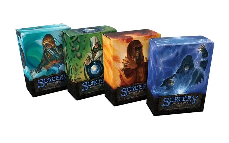 Sorcery Contested Realm Trading Card Game Beta Edition Elemental Preconstructed Decks Display Four English