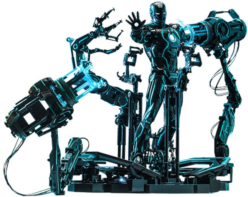 Hot Toys Neon Tech Iron Man Iron Man 2 Action Figure with Suit Up Gantry 1/6 Scale 32cm