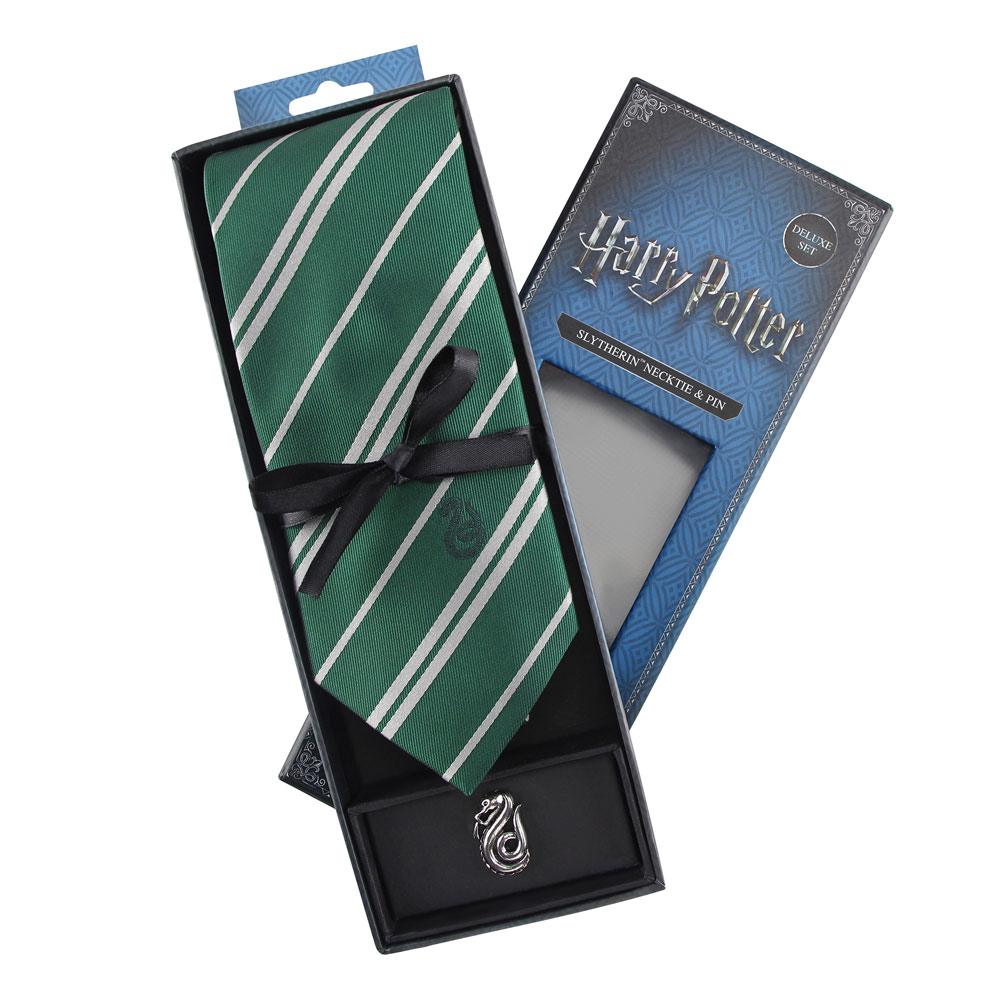 Harry Potter Slytherin Tie and Metal Pin Deluxe Box