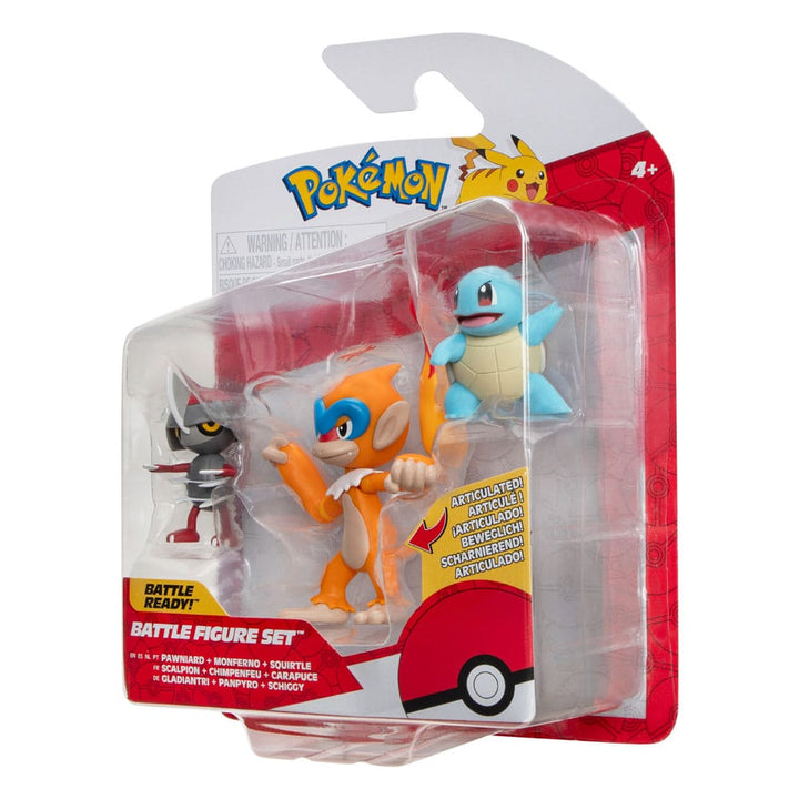 Pokémon Pawniard and Squirtle and Monferno 1.9" Scale Battle Figure Set (3-Pack)