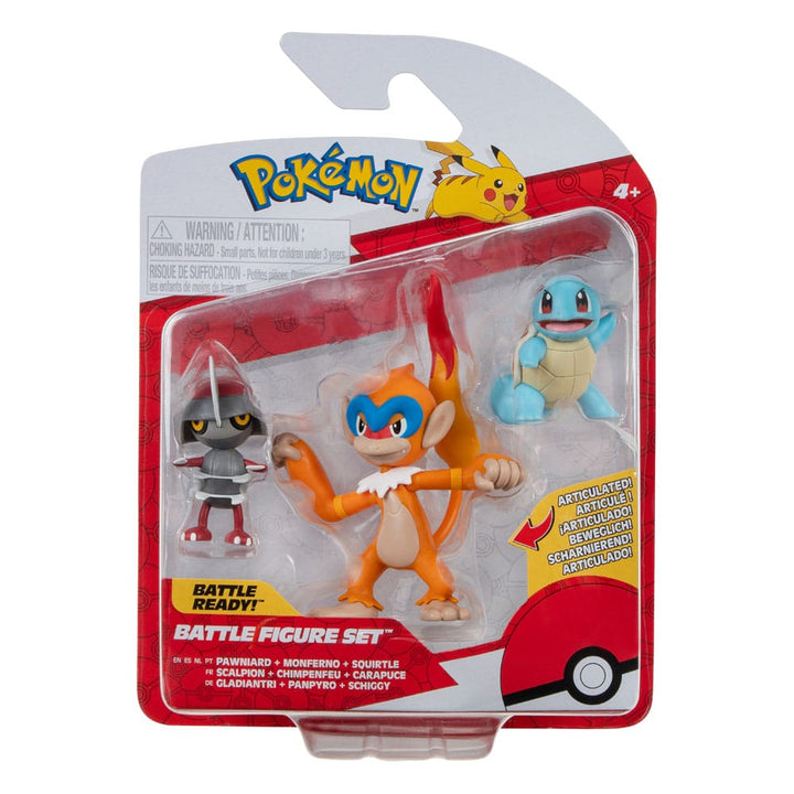 Pokémon Pawniard and Squirtle and Monferno 1.9" Scale Battle Figure Set (3-Pack)
