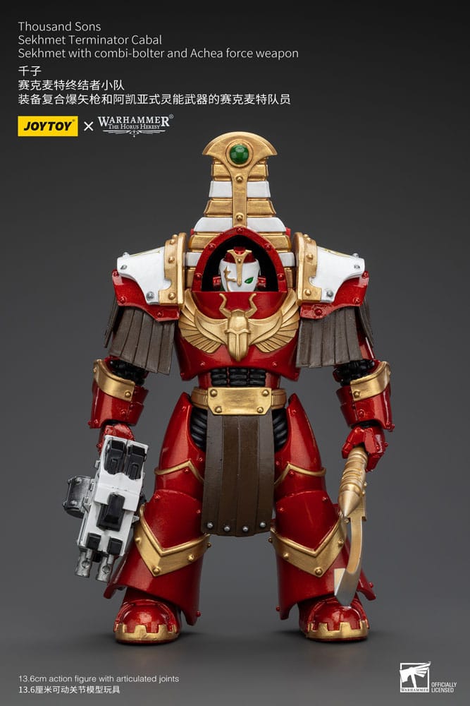 Warhammer Thousand Sons Sekhmet Terminator Cabal Sekhmet with Combi Bolter and Achea Force Weapon The Horus Heresy Action Figure 14 cm