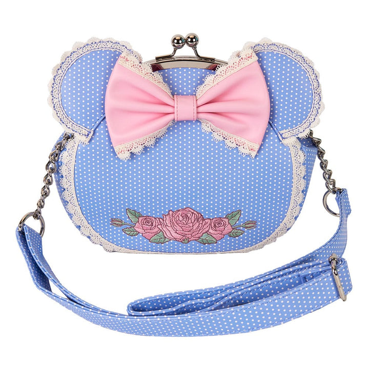 Disney Loungefly Minnie Mouse Floral and Lace Kisslock Crossbody Bag