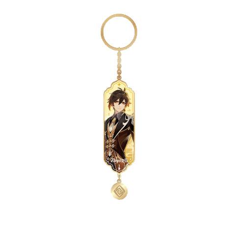 Zhongli Drawing Card Style Metal Keychain Genshin Impact Collectible
