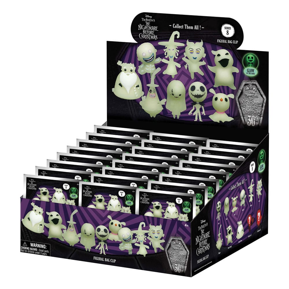 Nightmare Before Christmas Series 8 Glow in the Dark Nightmare Before Christmas 3D PVC Bag Clip Display 24 Pieces