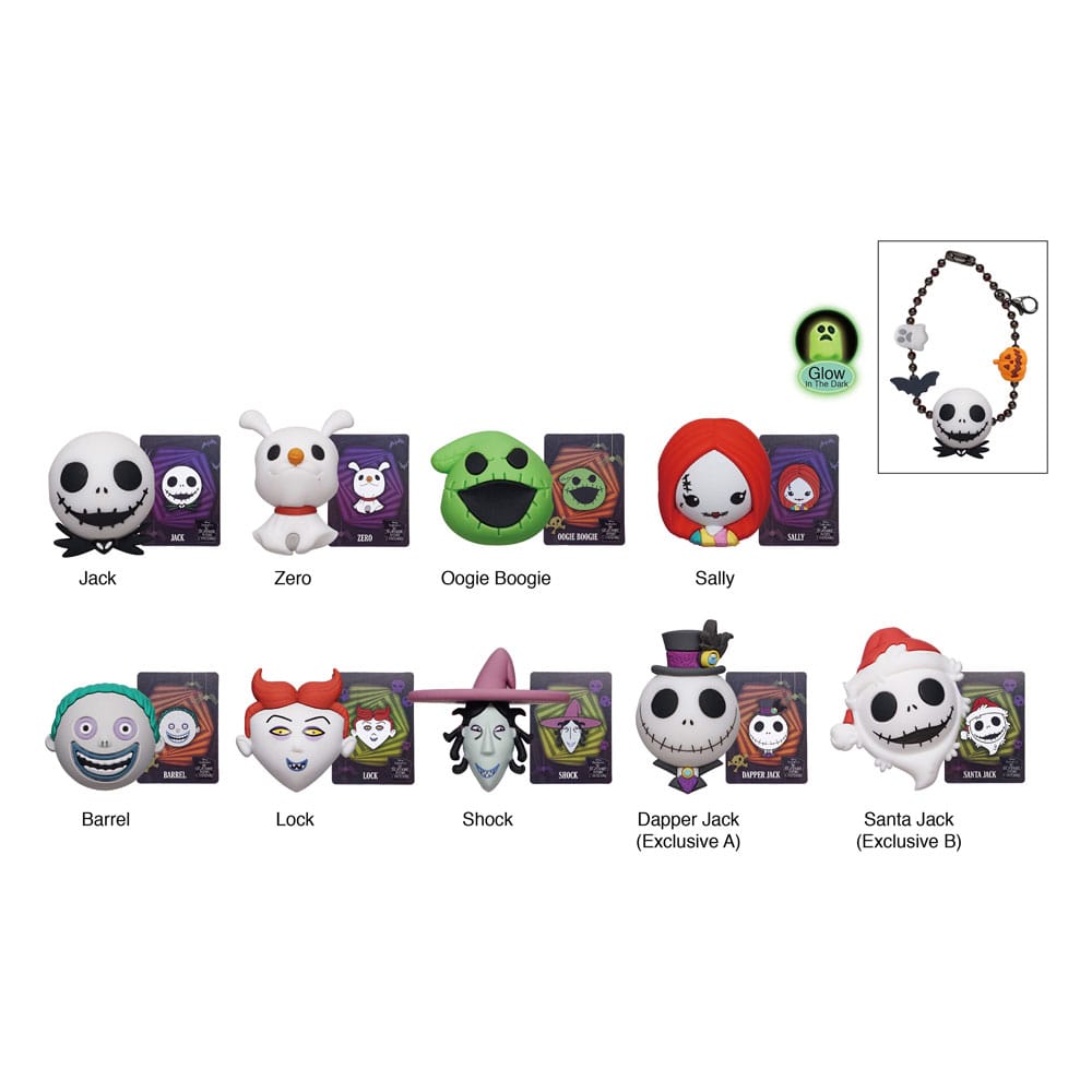 Disney Nightmare Before Christmas Series 7 Charm 3D PVC Bag Clips Display 24 Pieces