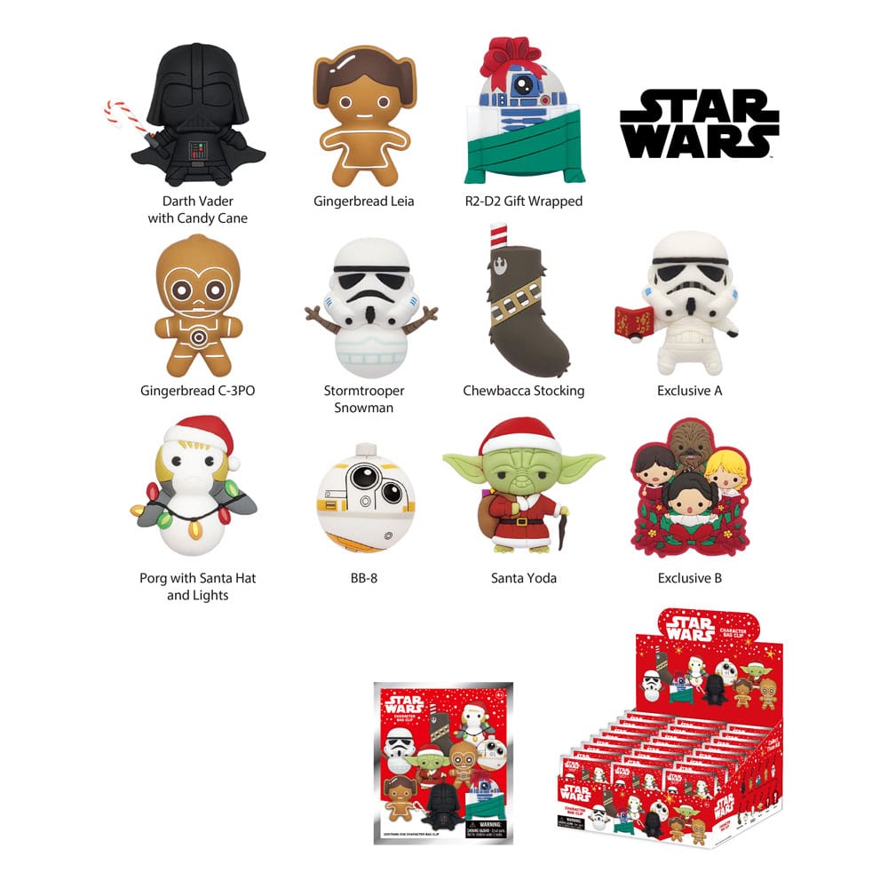 Lucasfilm Star Wars Christmas Series 1 Star Wars 3D PVC Bag Clips Display 24 Pieces