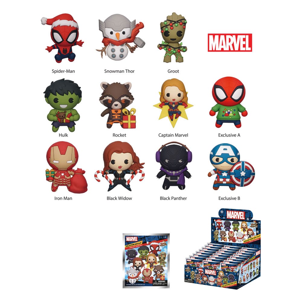 Marvel Christmas Series 1 Marvel 3D PVC Bag Clips Display 24 Pieces