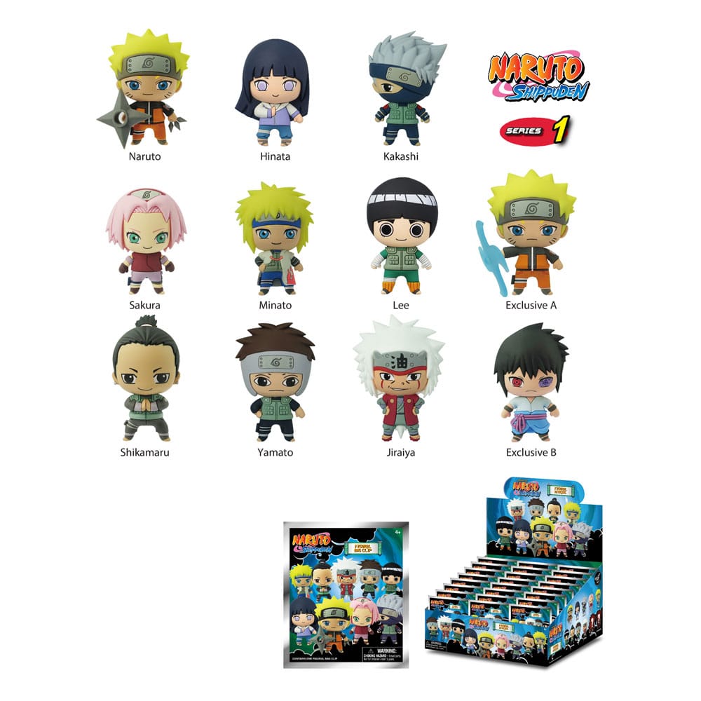 Naruto Series 1 Naruto Shippuden 3D PVC Bag Clips Display 24 Pieces