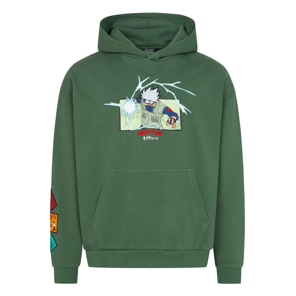 Naruto Shippuden Graphic Green Hooded Sweater Size L