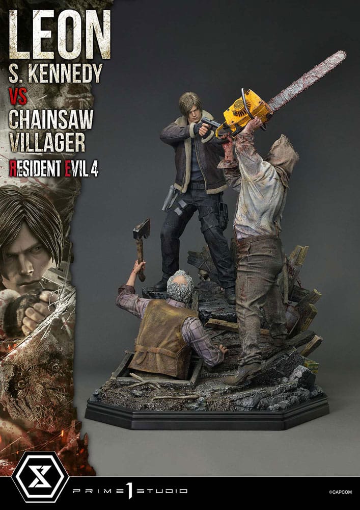 Resident Evil 4 Leon S Kennedy versus Chainsaw Villager Statue Ultimate Premium Masterline Series 76 cm