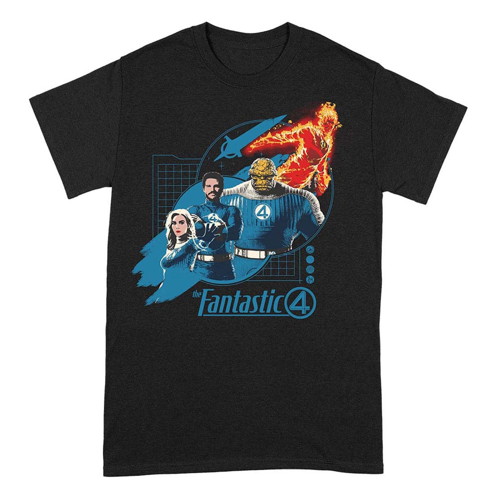 Fantastic Four Group Grid Blue Marvel T Shirt Size M