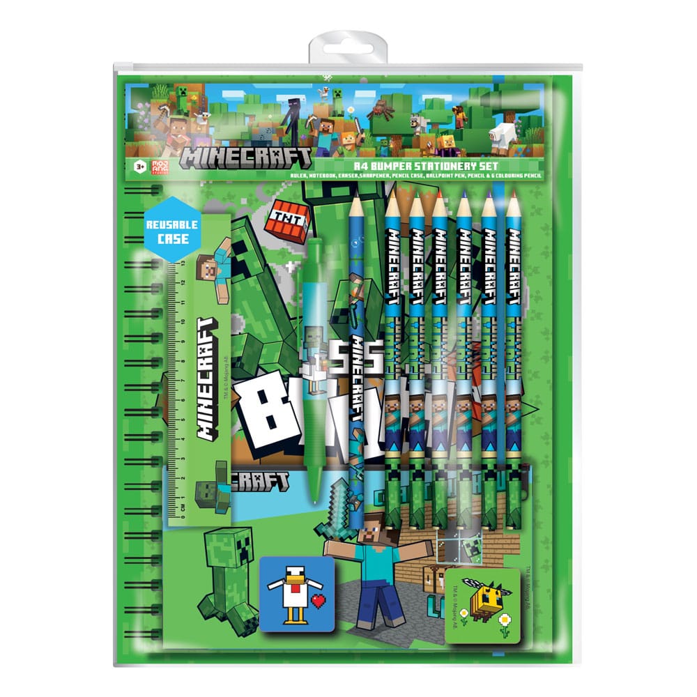 Minecraft 12 Piece Stationery Set A4 Bumper