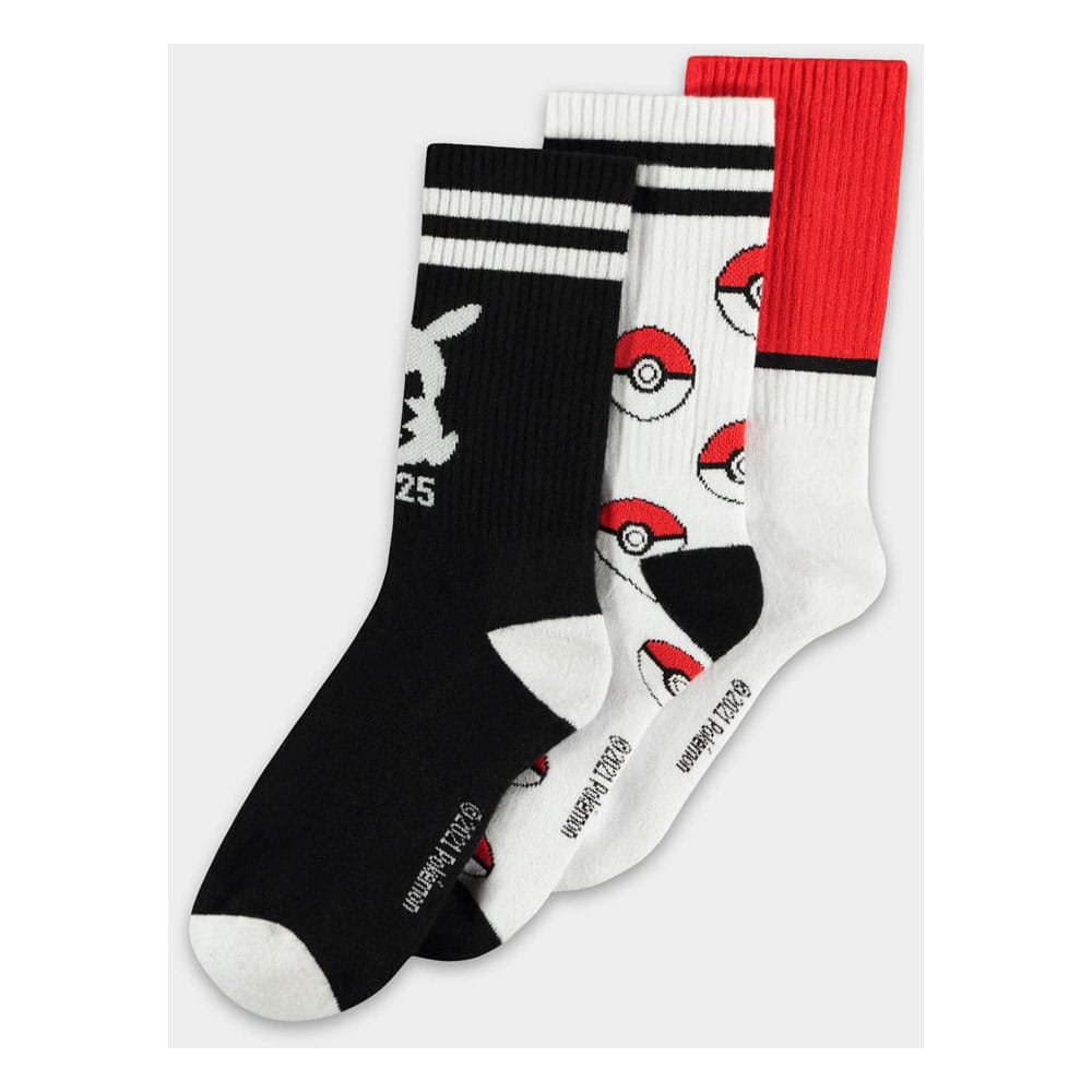 Pokemon Pikachu Pokeball Pokemon Socks 3 Pack Size 39 to 42