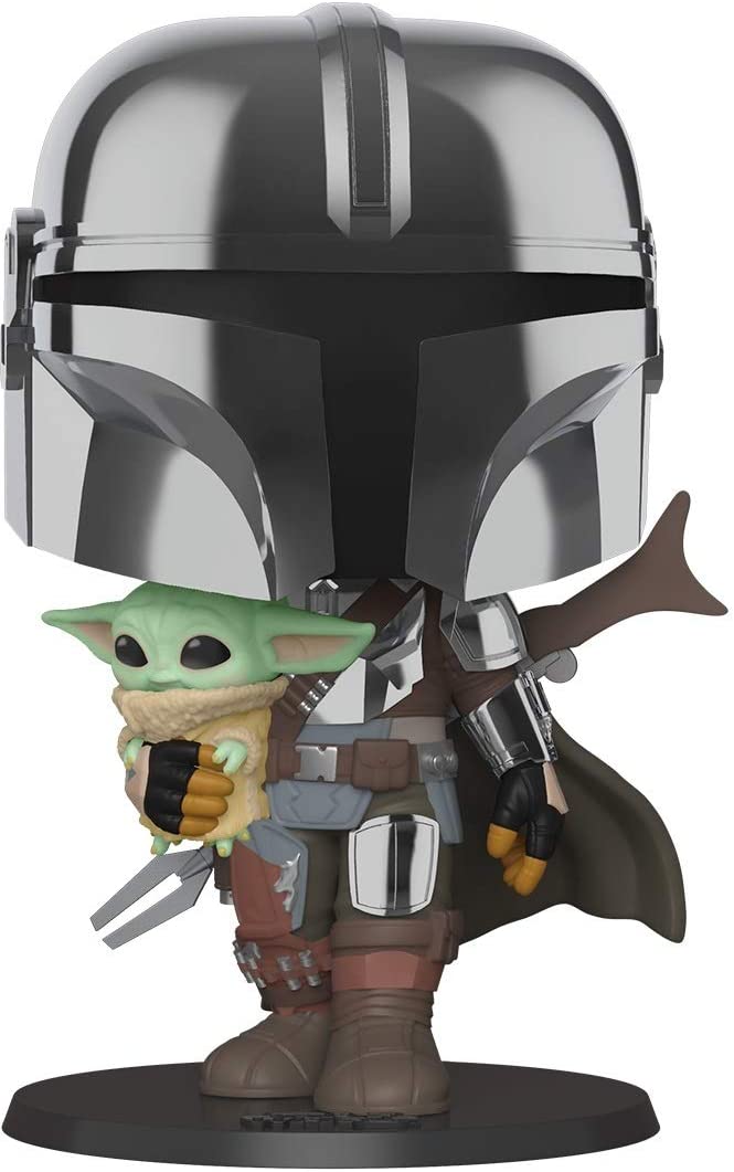 Star Wars The Mandalorian with Chrome Armour Carrying Baby Yoda 10" Pop! Vinyl Figure