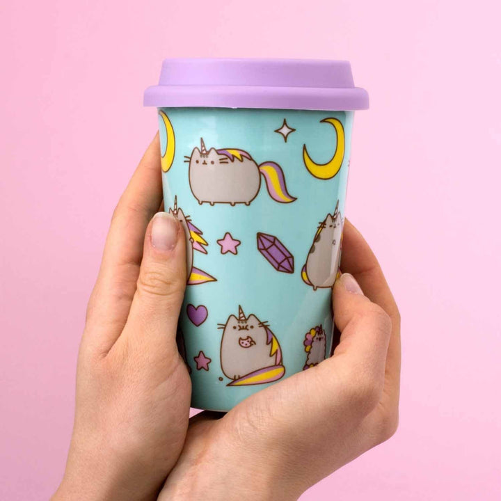 Pusheen Pattern Ceramic Travel Mug