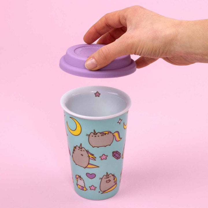 Pusheen Pattern Ceramic Travel Mug