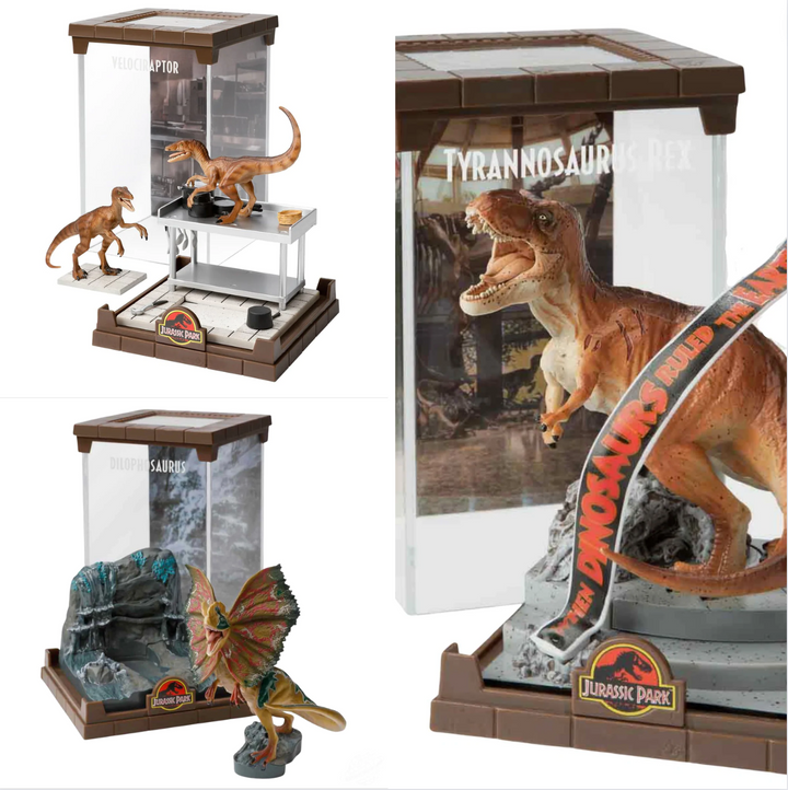 Jurassic Park Creature Diorama Complete Bundle (3) - Tyrannosaurus Rex, Velociraptor, Dilophosaurus, Infinity Collectables