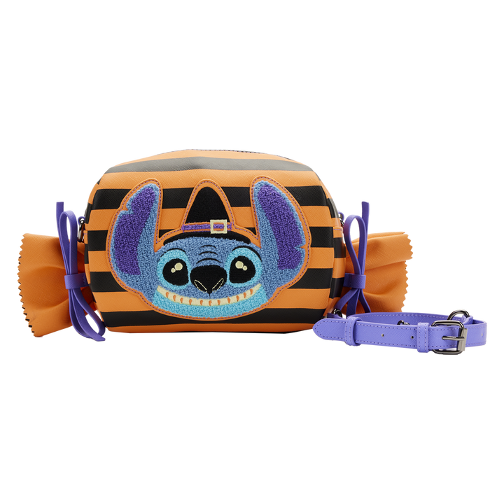 Loungefly Disney Lilo & Stitch Striped Halloween Candy Wrapper Crossbody Bag