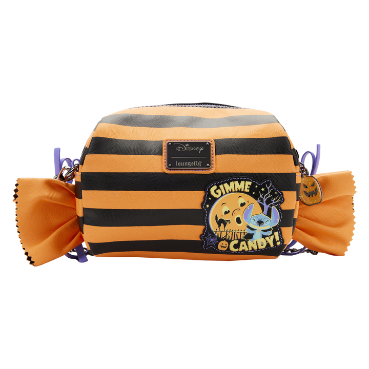 Loungefly Disney Lilo & Stitch Striped Halloween Candy Wrapper Crossbody Bag