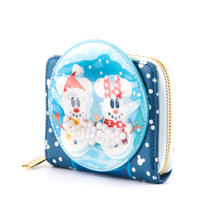 Loungefly Disney Snowman Mickey Minnie Snow Globe Zip Around Wallet