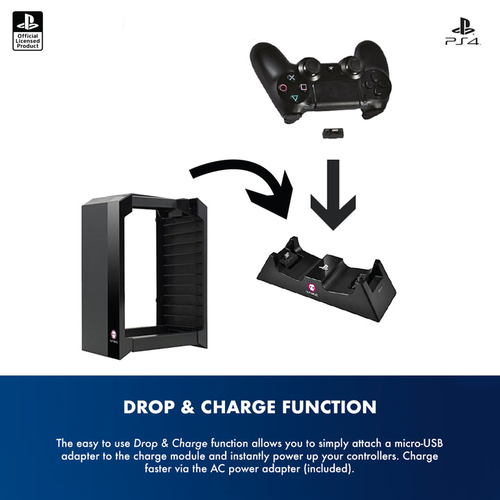 Official Sony PlayStation PS4 Games Storage Tower + Dual Charger