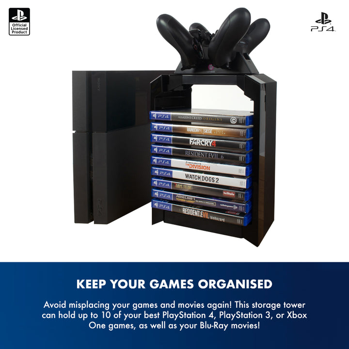 Official Sony PlayStation PS4 Games Storage Tower + Dual Charger