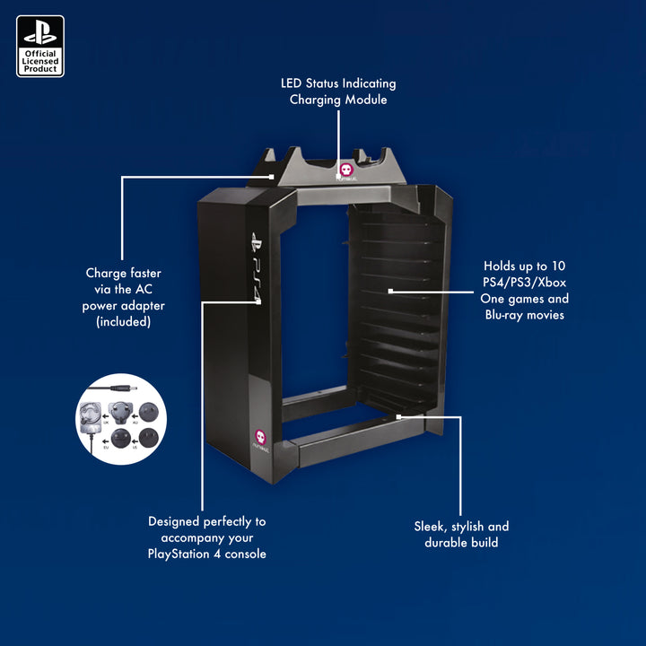 Official Sony PlayStation PS4 Games Storage Tower + Dual Charger