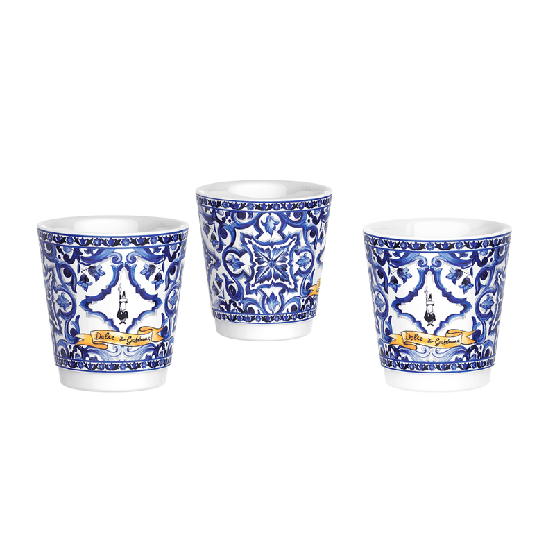 Bialetti X Dolce&Gabbana Blue Mediterranean Gift Set (3 cup Moka and Stirrer set), rear view