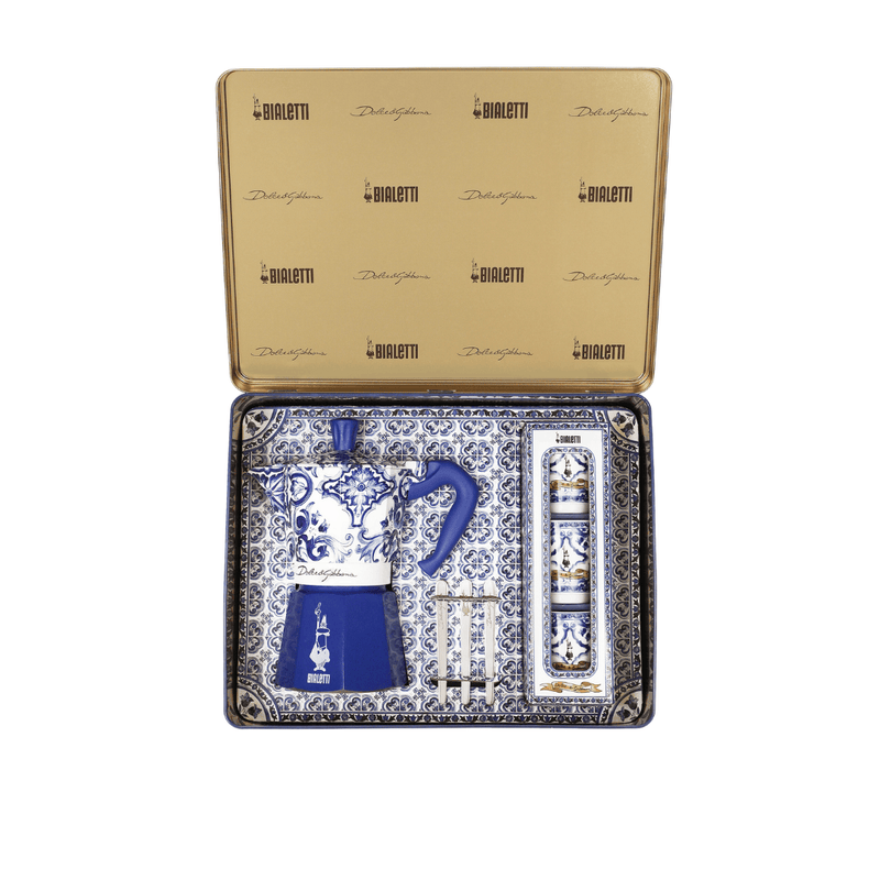 Bialetti X Dolce&Gabbana Blue Mediterranean Gift Set (6 cup Moka and Stirrer set), close-up detail