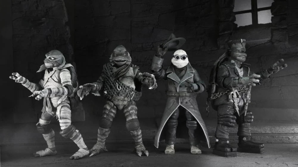 NECA Universal Monsters x Teenage Mutant Ninja Turtles Turtles (Black & White) Action Figures 4-Pack