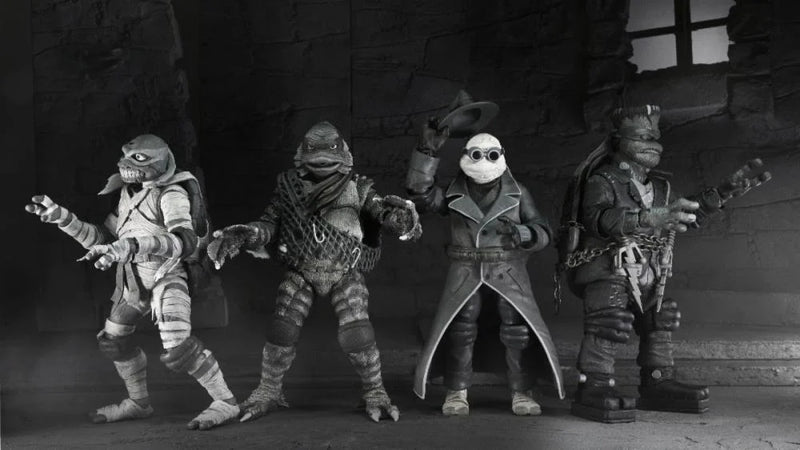 NECA TMNT Universal Monsters Black and White Turtles Action Figures 4 Pack, alternate view