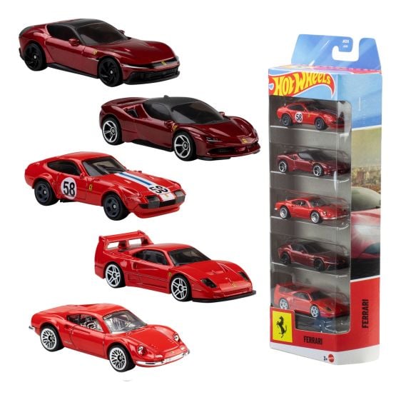 Hot Wheels Ferrari 5-Pack, Set of 5 Die-Cast Toy Ferrari Automobiles