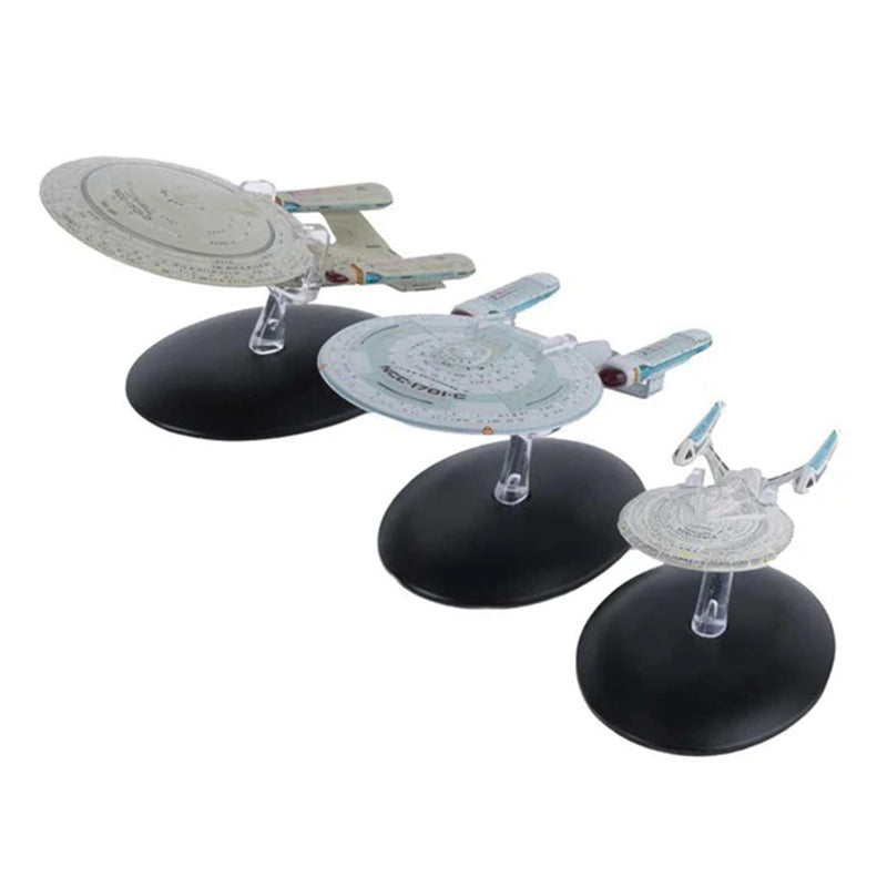 U.S.S. Enterprise Set of 3 - 1701-C, 1701-D, 1701-E Diecast Model Ships (Eaglemoss / Star Trek), side angle
