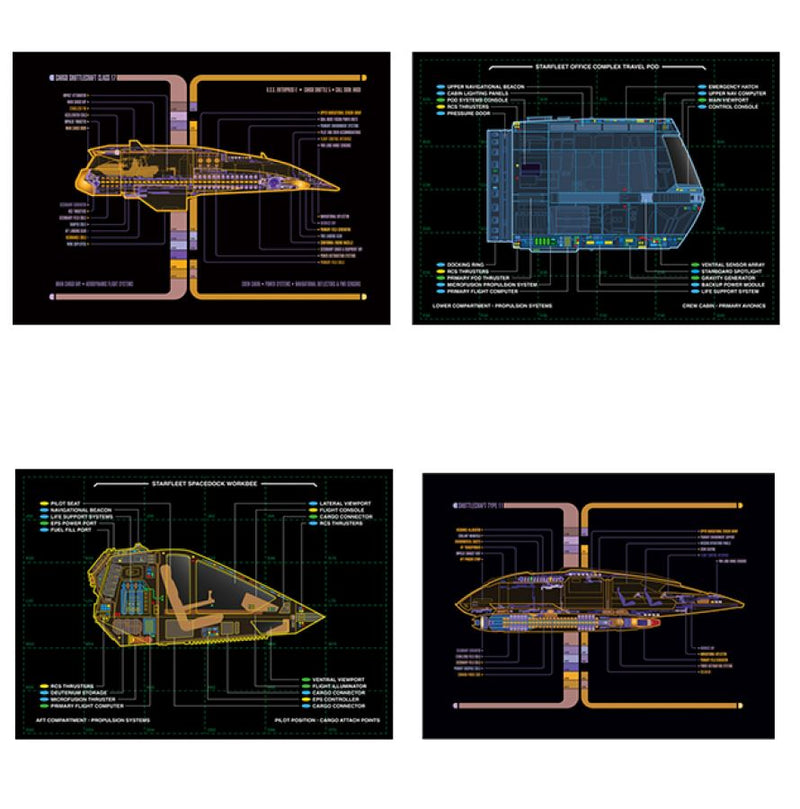 Shuttlecraft Set 3 (Travel Pod, Type 11, Argo & Workbee) Model Die Cast Ships SSSEN402 (Eaglemoss / Star Trek), in display