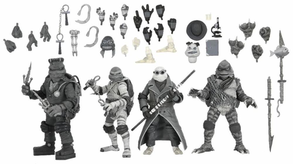 NECA Universal Monsters x Teenage Mutant Ninja Turtles Turtles (Black & White) Action Figures 4-Pack