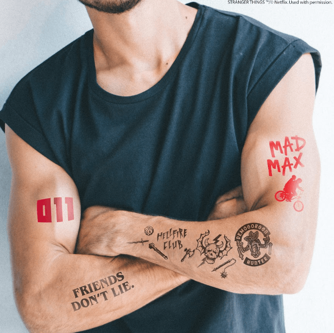 Set of 43 Stranger Things Temporary Tattoos, close-up detail