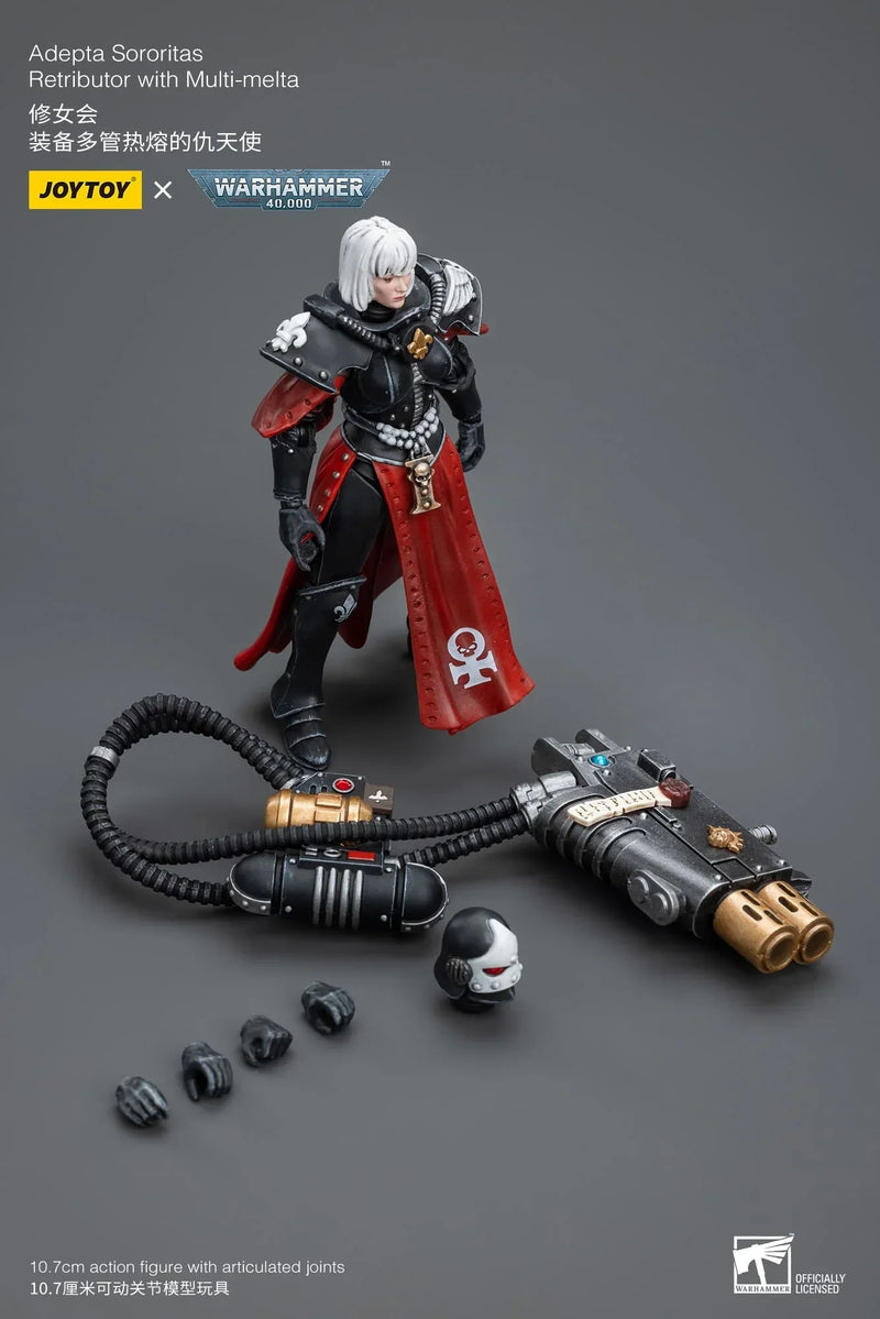 JoyToy Adepta Sororitas Retributor Warhammer 40K 1/18 Scale Action Figure with Multi-Melta, close-up detail