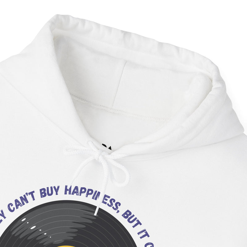 'Money Can't Buy Happiness, But It Can Buy Vinyl' Men's Hoodie, in display