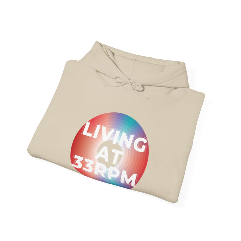 'Living at 33rpm' Men's Hoodie, size reference