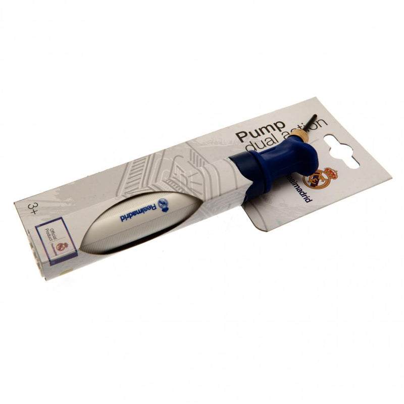 Real Madrid FC White Dual Action Football Pump, side angle